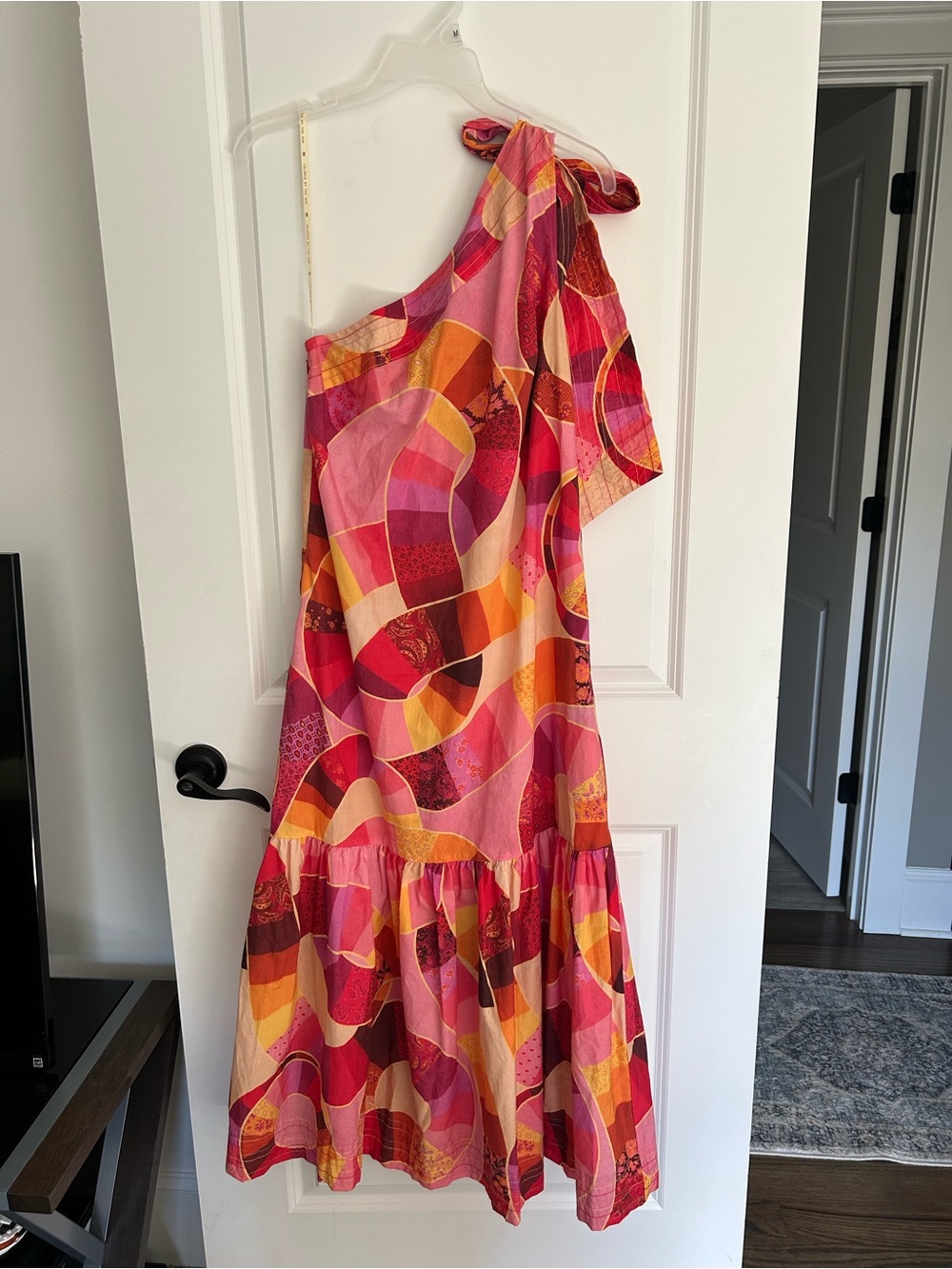 Farm Rio Organic Cotton One-Shoulder Pink Multi-Color Dress